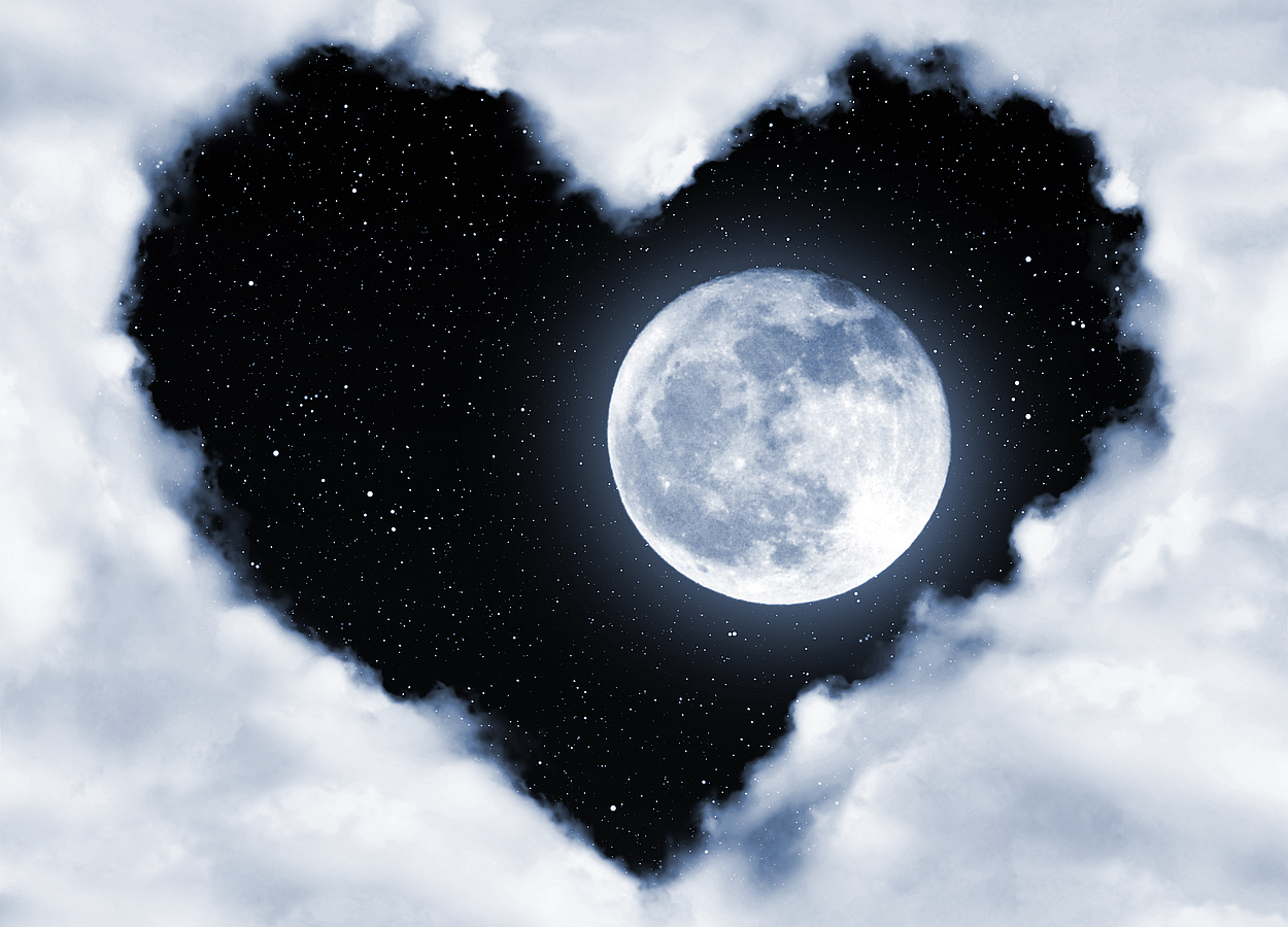 Moon Through Heart-Shaped Clouds (Image)